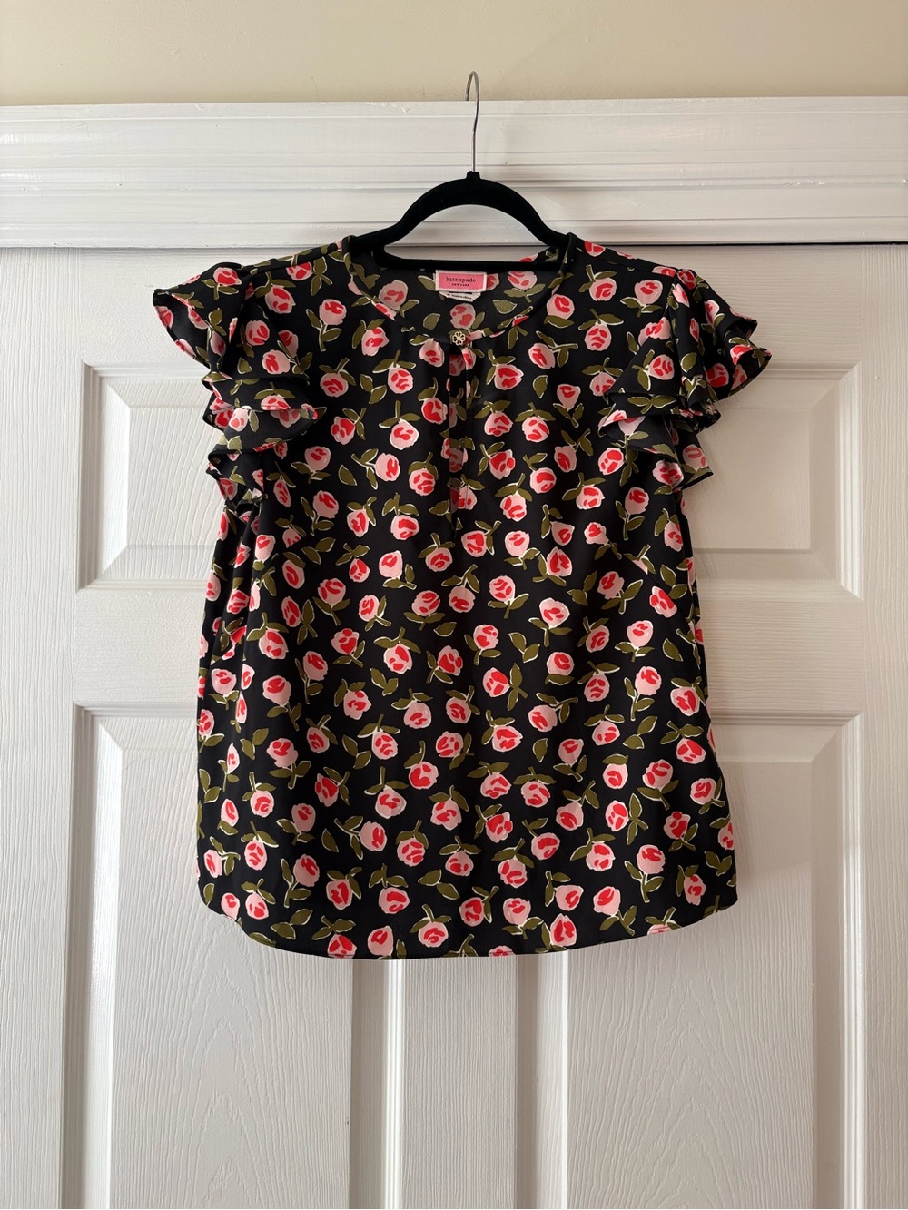 kate spade Black Floral Top with Pink Roses